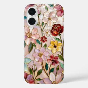 Pour iPhone 16 Coque de téléphone Fleur vitrail Fleur sauvage ros