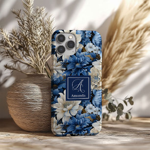 Pour iPhone 16 Coque de téléphone Luxueuse à Fleurs Bleu Marine S