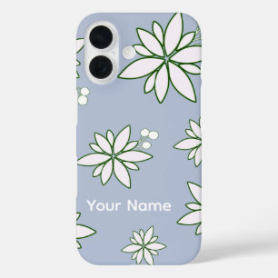 Pour iPhone 16 coque de téléphone pérvenche avec fleurs blanches