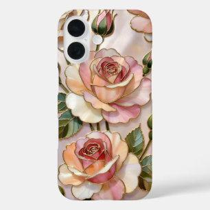 Pour iPhone 16 Coque de téléphone Pink Rose Élégant motif de vitr