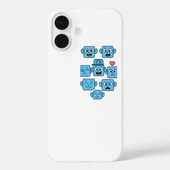 Pour iPhone 16 Drôle Smilo Emoji Coque iphone-Maigre Bleu Visages (Verso)