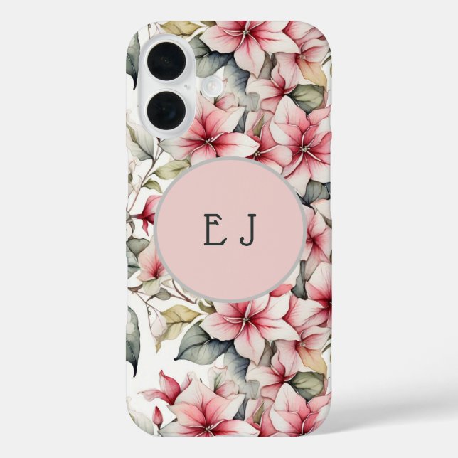 Pour iPhone 16 Élégant monogrammed rose ponsettia coque ipad (Verso)