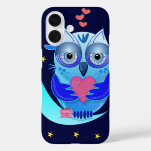 Pour iPhone 16 Jolie chouette de dessin animé en coque amoureux
