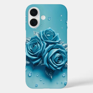 Pour iPhone 16 Roses bleu Icy avec droplets Coque-Mate coque ipho