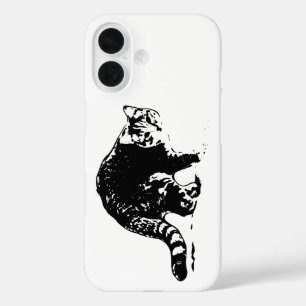Pour iPhone 16 Tabby Cat Coque noir et blanc complet