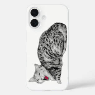 Pour iPhone 16 Tabby Chat Jaune Coque monochrome avec langue roug