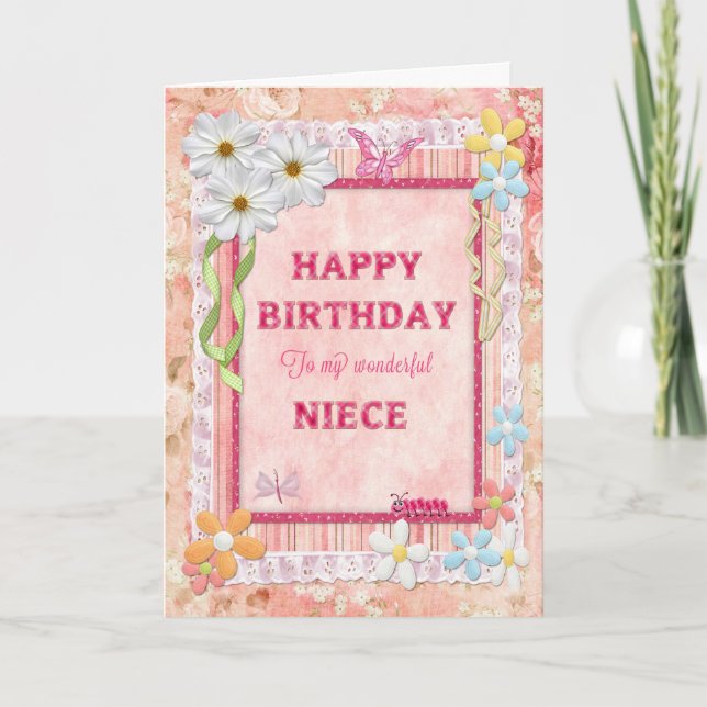Pour la nièce, artisanat carte d'anniversaire (Devant)