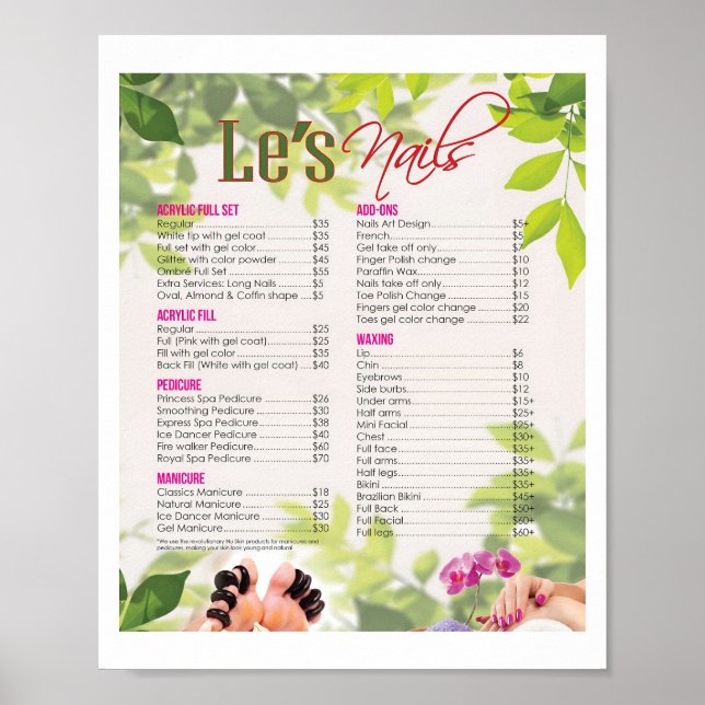 Pour les affiches sur les prix du salon de ongles (Devant)