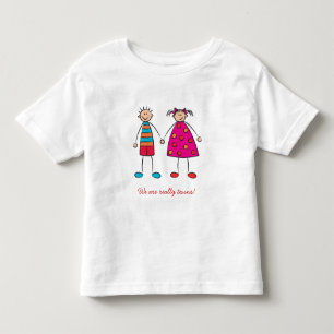Pour Les Tous Petits Cartoon Boy + Girl Cute Twins Fun T-shirt personna