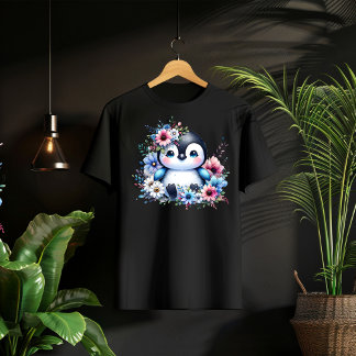 Pour Les Tous Petits Cute Floral Penguin Pastel Illustration T-Shirt
