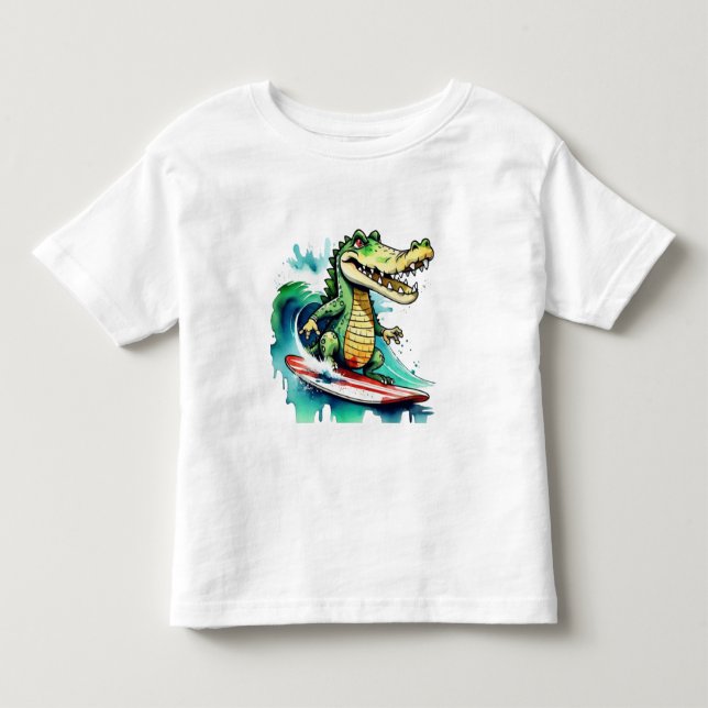 Pour Les Tous Petits Funny crocodile surf T-shirt (Devant)