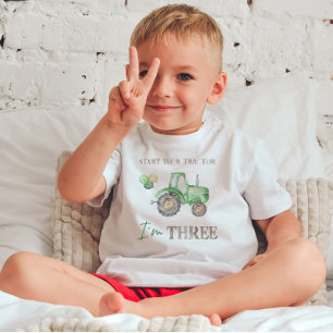 Pour Les Tous Petits JE SUIS TROIS Tracteur Vert T-Shirt Anniversaire