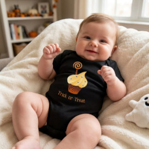 Pour Les Tous Petits T-Shirt Halloween avec Cupcake Orange & Texte Pers