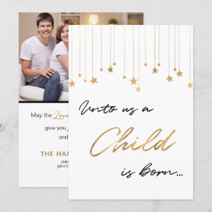 Pour nous Un enfant est né Photo Gold Carte de Noë