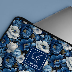 Pour Ordinateur Portable Fleurs Bleues Modernes Housse d'Ordinateur Élégant