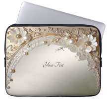 Housse d'ordinateur Fleurs Blanches Perles Moderne