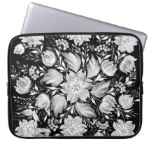 Housse d'ordinateur monochrome noir et blanc Folk