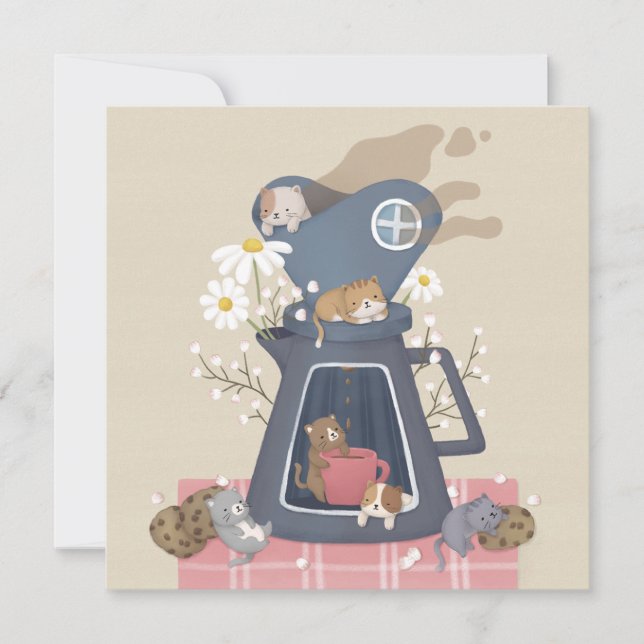 Pour-over Coffee Dripper & Kittens Thank You Card (Front)