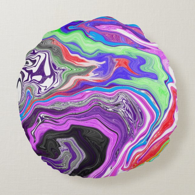 Pour Paint Effect Marble Digital Art   Round Pillow (Back)