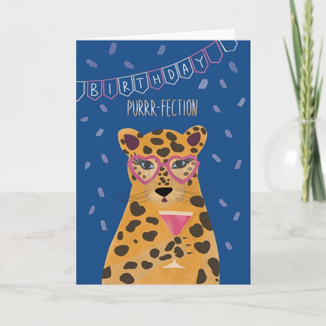 Pour Son Cocktail Cheetah Purrfection Carte Annive (Devant)