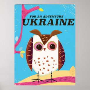 Pour une aventure Ukraine Owl poster vintage