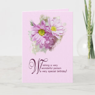 Pour une femme, une carte d'anniversaire avec marg
