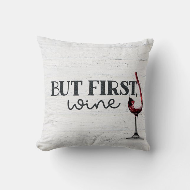 Poured Red Wine On Whitewashed Wood Throw Pillow (Front)