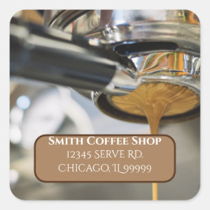 Pouring Espresso Coffee Machine Return Address Square Sticker