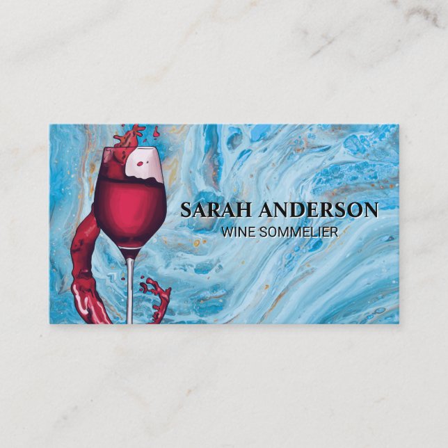 Pouring Red Wine Glass | Blue Marble Business Card (Front)