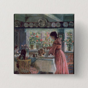 Pouring the Morning Coffee, 1906 2 Inch Square Button