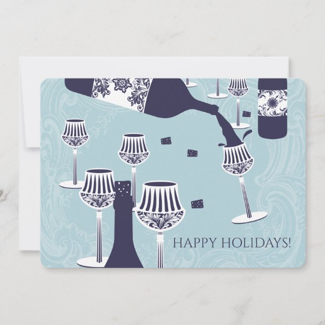 Pouring wine fancy glasses Christmas card invite (Front)