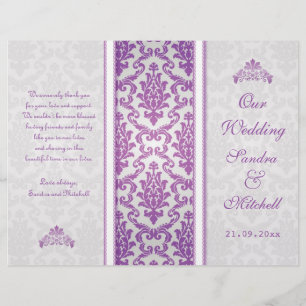 Pourpre damas sur le programme de mariage argent