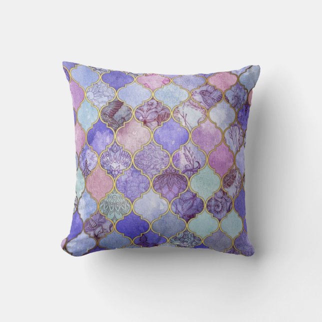 Pourpre et coussin marocain de motif de tuile d'or (Recto)
