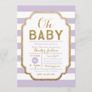 Pourpre et invitation de baby shower d'or, bébé