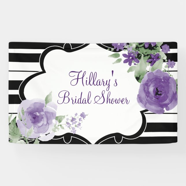 Pourpre, rayures, fleurs, bannière de Fête de la (Horizontal)