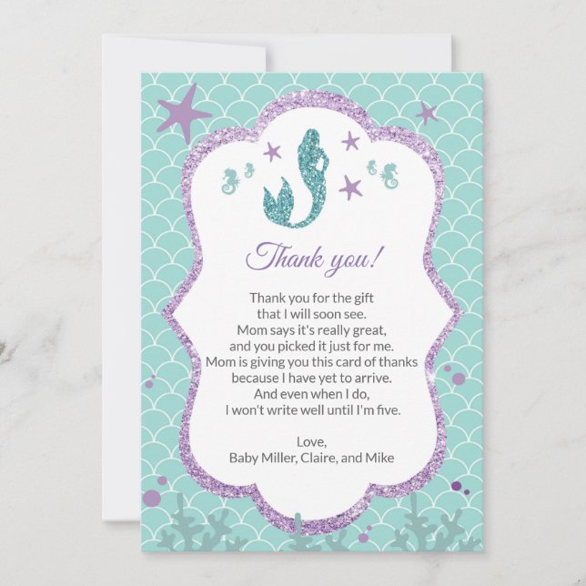 Pourpre Teal de carte de remerciements de baby (Devant)