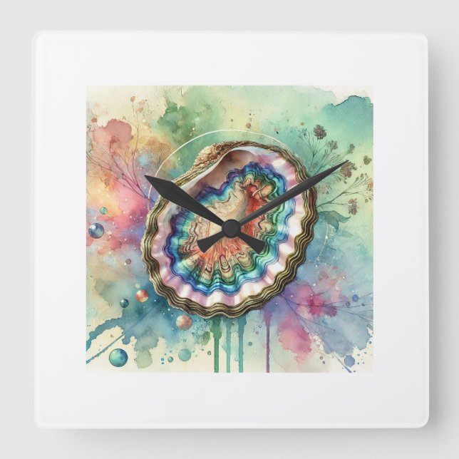 Pourtales abalone 170724AREF126 - Watercolor Square Wall Clock (Front)