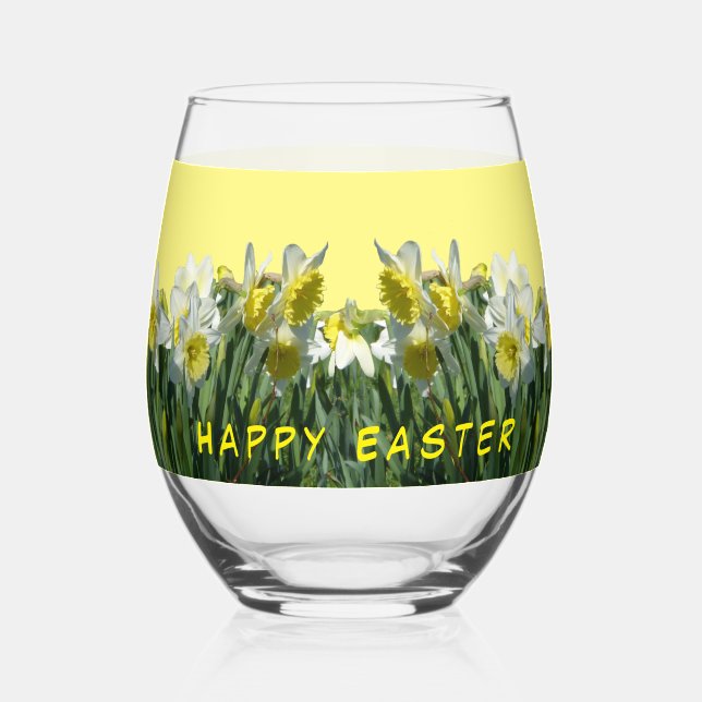 Poussière De Daffodiles Jaunes Blancs. Verre à vin (Recto)