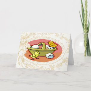 Poussins Écrits Dans Un Panier Carte Pâques