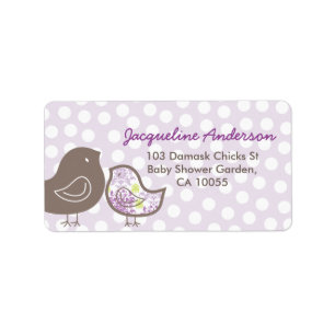 Poussins pourpres Damask Baby showers Étiquettes d