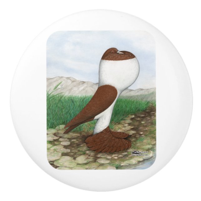 Pouter Pigeon Red Hana Ceramic Knob (Front)