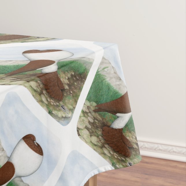 Pouter Pigeon Red Hana Tablecloth (In Situ)