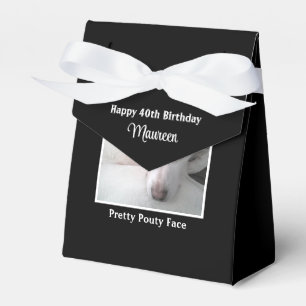 Pouty Face Cute Dog 2 Photos 40th Birthday Black Favor Box