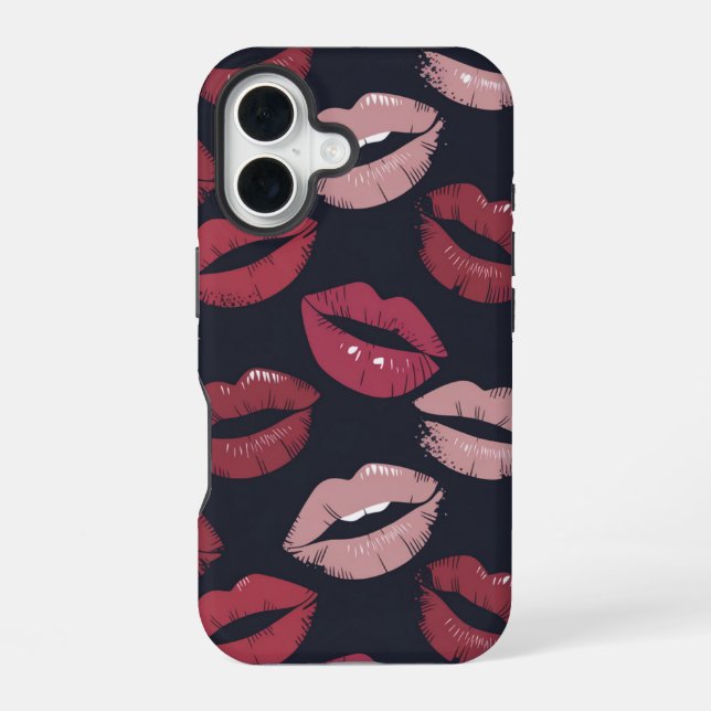 Pouty Lipstick Kiss Pattern iPhone 16 Case (Back)