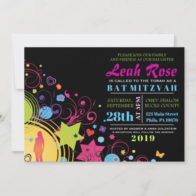 POUVOIR DE FILLE Invitation Bat mitzvah brillante (Devant)
