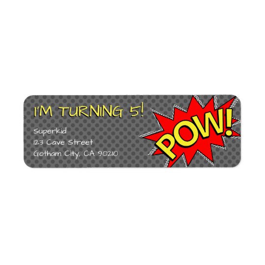 POW! - Comic Book Superhero Birthday Template Return Address Label