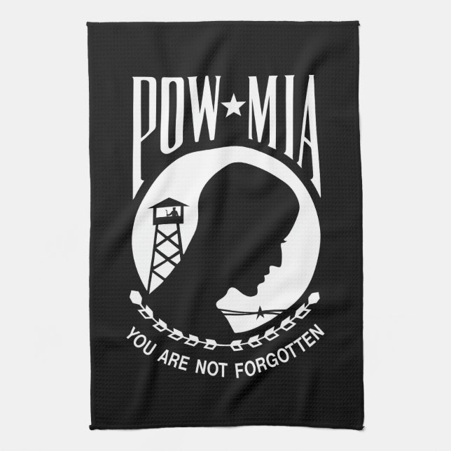 POW MIA Flag: Missing Soldiers of Vietnam War, WW2 Kitchen Towel (Vertical)