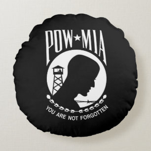 POW MIA Flag: Missing Soldiers of Vietnam War, WW2 Round Pillow