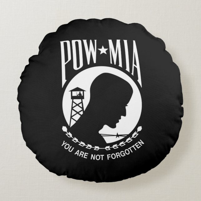 POW MIA Flag: Missing Soldiers of Vietnam War, WW2 Round Pillow (Front)