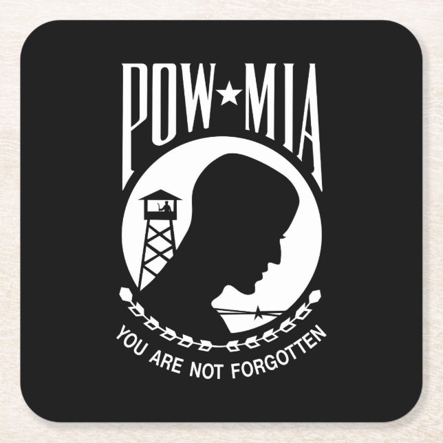 POW MIA Flag: Missing Soldiers of Vietnam War, WW2 Square Paper Coaster (Front)